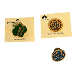 3 Girl Scouts Elegant Blue and Gold Circular Lapel Pins with Decorative Emblem